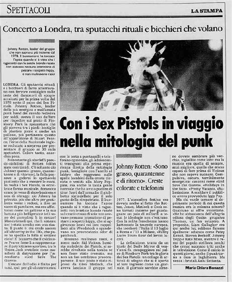 Rock And Roll Newspaper Press History The Sex Pistols La Stampa Italy June 25th 1996