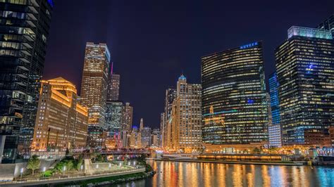 River Between Chicago City Buildings In Usa Hd Travel Wallpapers Hd