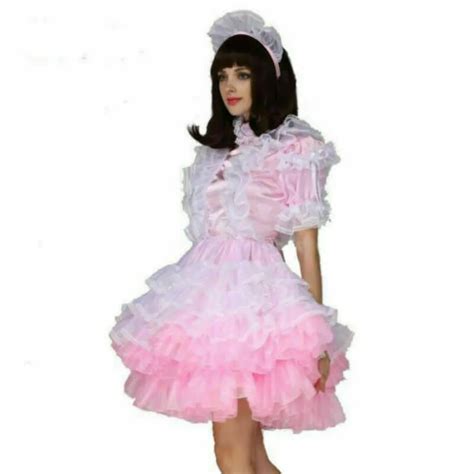 sissy maid lockable organza light pink puffy dress tailor made costume250g from acosem 57 72