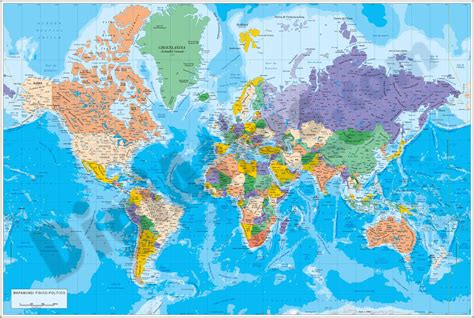 Physical Political Poster World Map