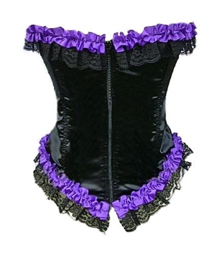 Gothic Burlesque Corset Black Satin With Purple Frill