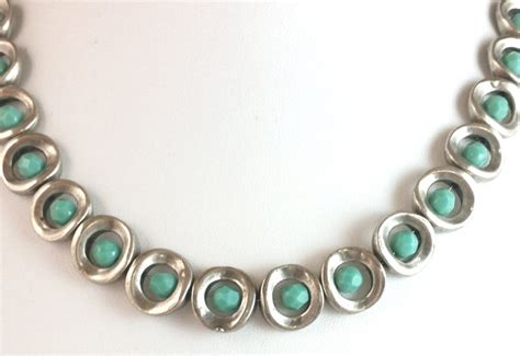 Turquoise Beaded Necklaceturquoise Silver Necklaceevening Necklace