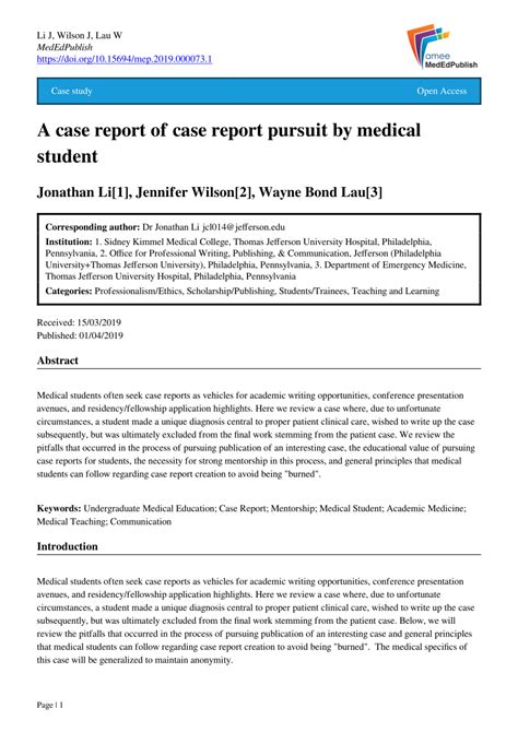 Pdf A Case Report Of Case Report Pursuit By Medical Student
