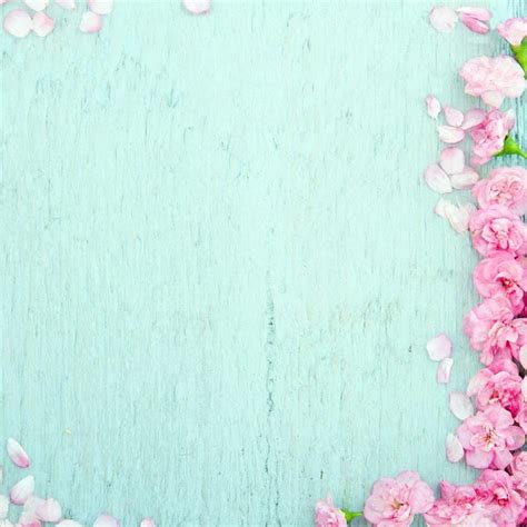 Pink Flowers Cyan Wood Floor Spring Photo Booth Backdrop F 2362
