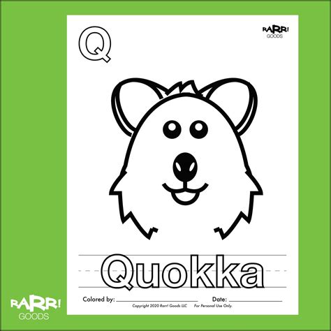 Rarr Goods Q For Quokka Coloring Page Alphabet Etsy