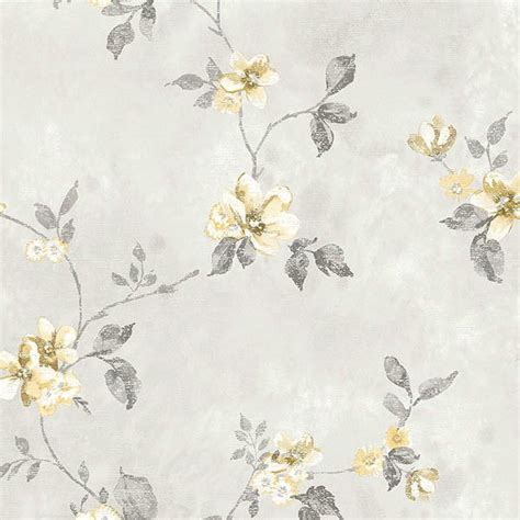 Beautiful Yellow And Gray Vining Floral Wallpaper Double Roll Bolts