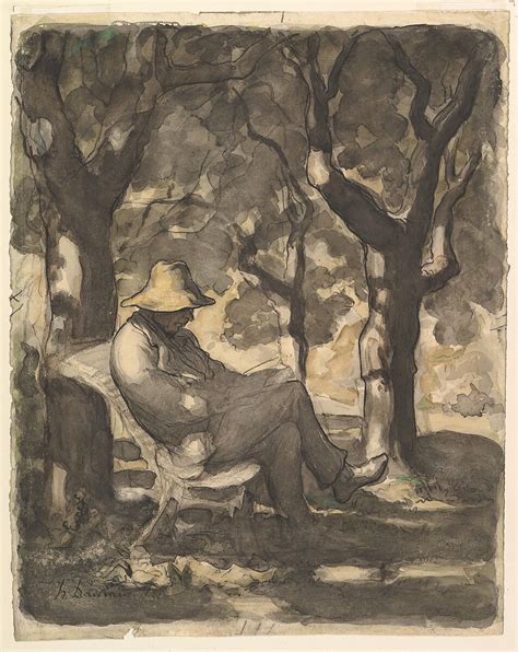 Honoré Daumier A Man Reading In A Garden Recto Preliminary Sketch