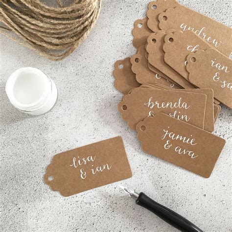 Calligraphy Guest Name Brown Kraft Paper Tags For A Semi Custom Wedding
