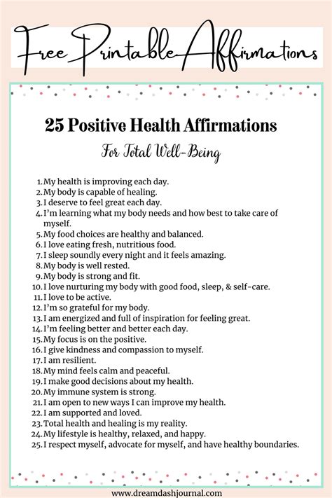 Positive Health Affirmations For Well Being With Pdf Printable