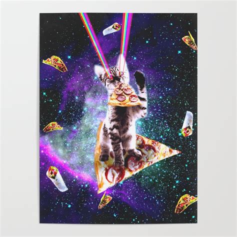 Outer Space Pizza Cat Rainbow Laser Taco Burrito Poster By Random