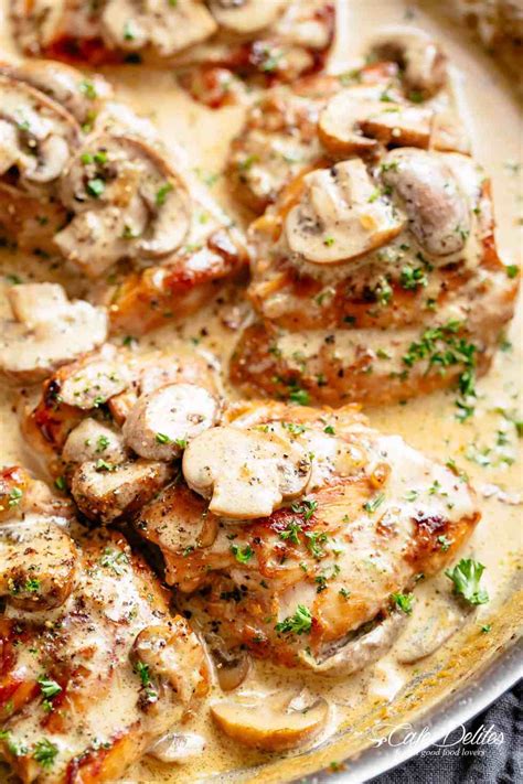 Place mushroom mixture in large saucepan and stir to loosen brown bits from bottom of pan. Chicken Thighs With Creamy Mushroom Garlic Sauce - Cafe ...