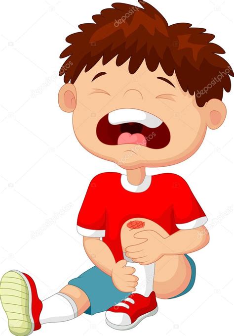 Cartoon Boy Crying With A Scratch On His Knee Stock Illustration By