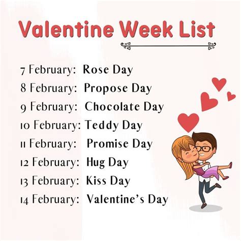 Valentine Week Calendar 2022 Valentine Day Week February Love Days