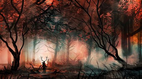 Wallpaper Trees Forest Digital Art Fantasy Art Mist Hero