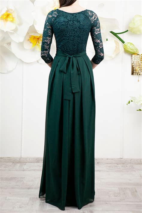Green Bridesmaid Dress Long Lace Dress With 34 Sleeves Etsy