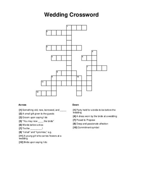 Free Printable Wedding Crossword Puzzles