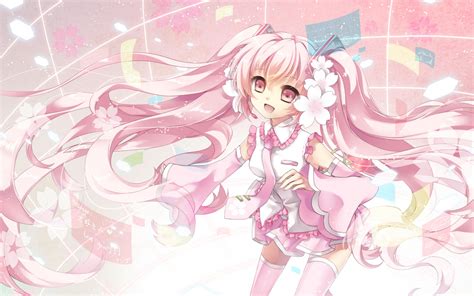 Ceru Hatsune Miku Long Hair Pink Eyes Pink Hair Sakura Miku Thighhighs
