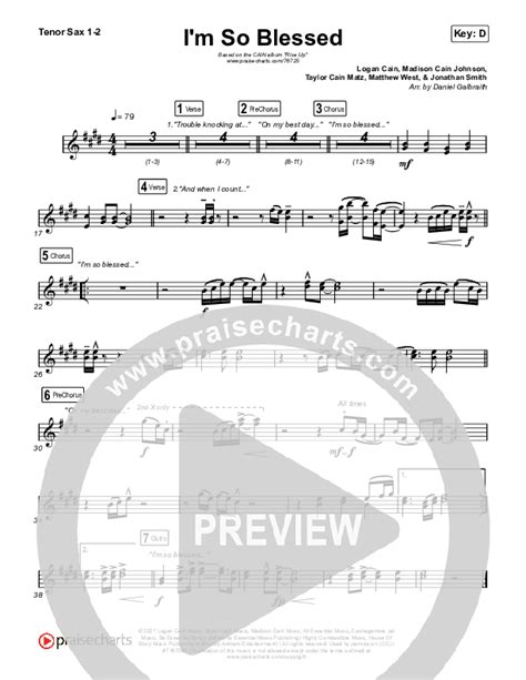 I M So Blessed Tenor Sax Sheet Music PDF CAIN PraiseCharts
