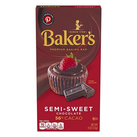 Bakers Semi Sweet 56 Cacao Baking Chocolate Bar Shop Baking