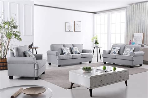Us Pride Furniture S5341 3pc Audrey 3 Piece Fabric Sofa Set Light Grey