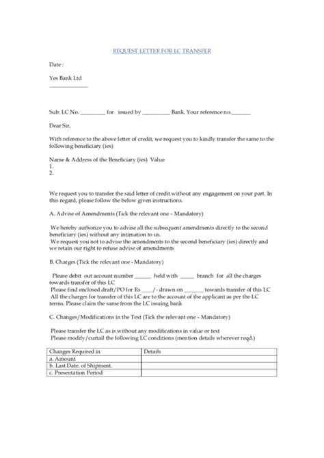Request For Lc Transfer Letter Template Printable Pdf Download