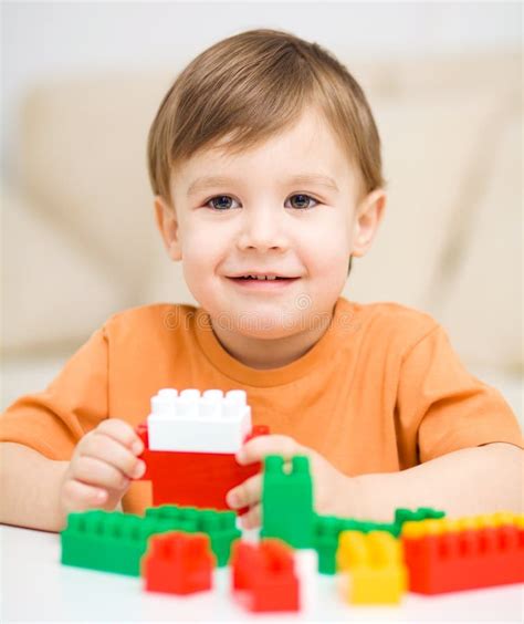 Boy Is Playing With Building Blocks Stock Image Image Of Portrait