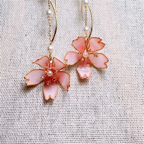 Cherry Blossom Drop Earrings Flower Earrings For Her For Etsy