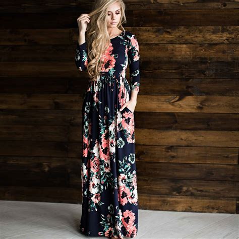 Floral Bohemian Maxi Dress Autumn 2018 Fashion Long Sleeve Women Winter