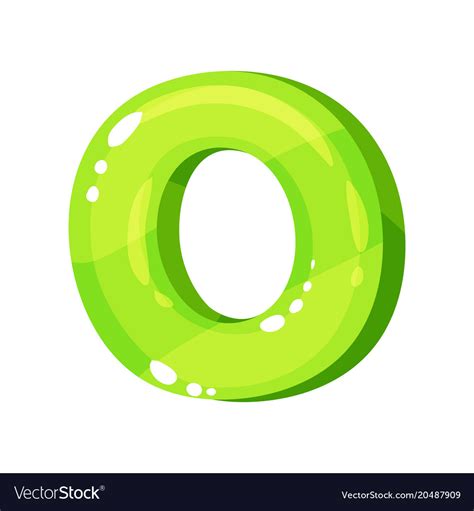 O Green Glossy Bright English Letter Kids Font Vector Image