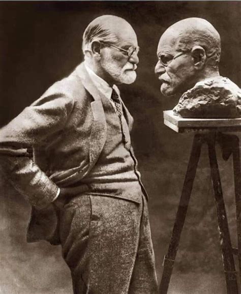 Sigmund Freud In Front Of His Bust Executed By Sculptor Oscar Nemon