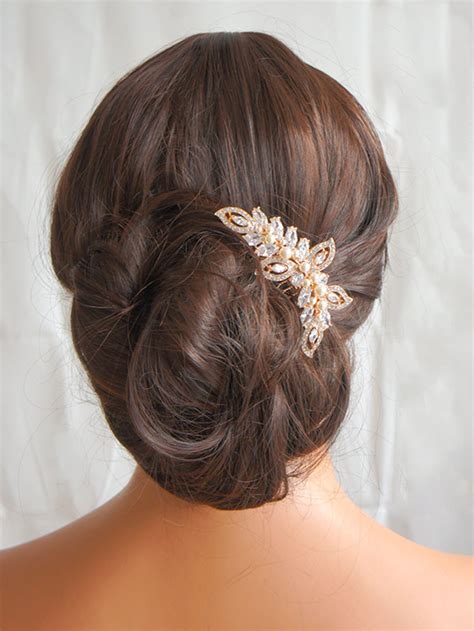 Rose Gold Wedding Hair Comb Crystal Leaf Wedding Hairpiece Etsy