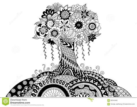 Whimsical Tree Line Art Design For Coloring Book And Other Decorations