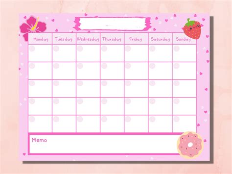 Open Printable Calendar Cute Digital Calendar Open Pink Calendar Etsy