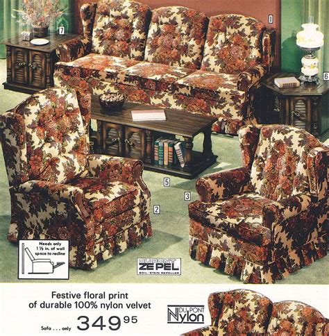 1977 Montgomery Ward Catalogue Page Festive Floral Print Furniture