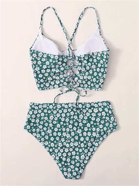 maillot de bain bikini ensembles 2 pièces femme eté taille haute imprimés les fleurs avec