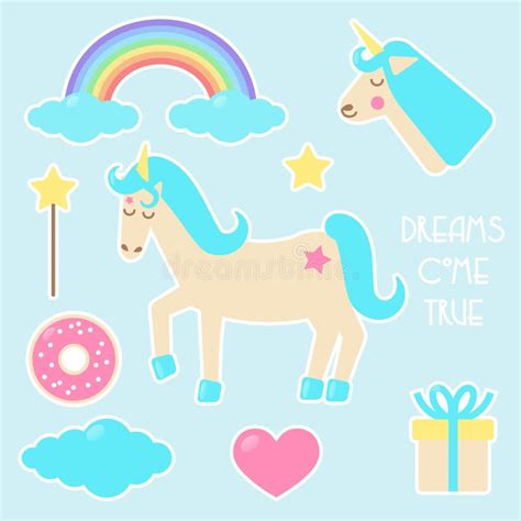 Unicorn Set Of Stickers Stock Vector Illustration Of Magic 79302095