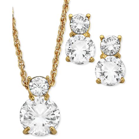 Swarovski 22k Gold Plated Double Round Cut Crystal Pendant Necklace And