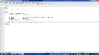 Cara Membuat Biodata sederhana Menggunakan Notepad++ Berbentuk HTML