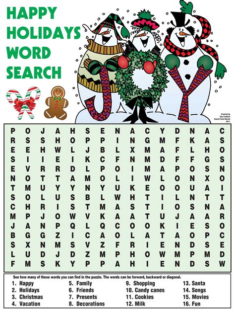 Happy Holidays Word Search Nie Rocks Christmas Word Search