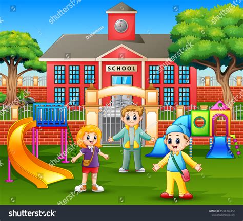 Happy Children Playing Front School 스톡 일러스트 1533394352 Shutterstock