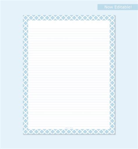 Editable Lined Paper Powder Blue Quatrefoil By Jeniciasfancies