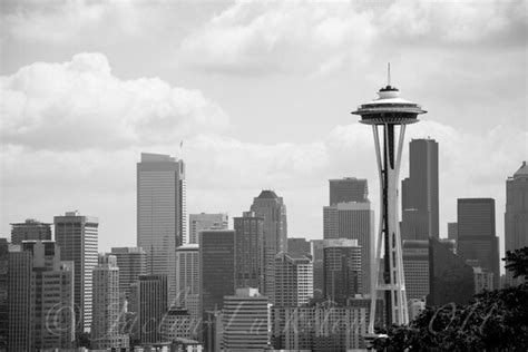 Items Similar To Seattle Skyline Black And White Print 4x6 On Etsy