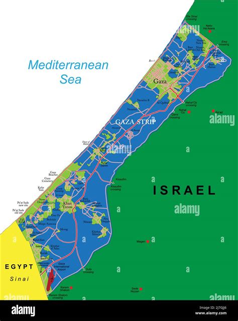 Carte Vectorielle Très Détaillée De La Bande De Gaza Avec Les Régions