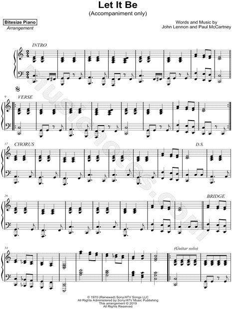 Bitesize Piano Let It Be Accompaniment Only Sheet Music Piano Solo In C Major Download