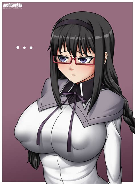 Rule 34 1girls Akemi Homura Big Breasts Blush Breasts Female Glasses