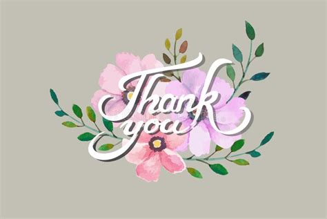 Vector Thank You Card Design With Elegant Watercolor Flowers Stock My