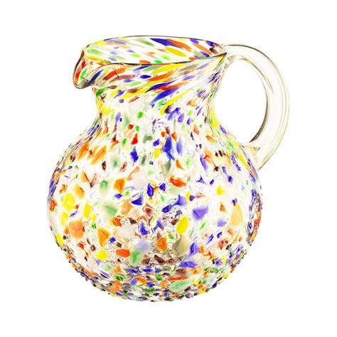 Hand Blown Mexican Glass Pitcher Confetti Rock Design 64 Ounces Brookstone