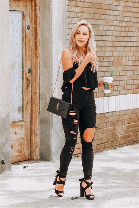 Black Ripped Jeans Black Backless Summer Top Black Ysl Bag Blondie In The City By Hayley