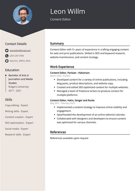 Content Editor Resume Example Free Guide