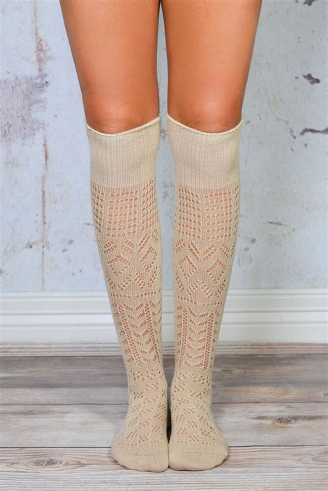 Khaki Thigh High Patterned Boot Socks